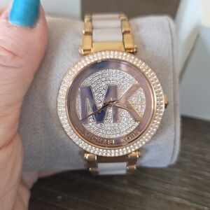 Michael Kors Gold and Pink Crystal-Embellished Watch